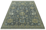 Traditional Oushak Design Charcoal And Camel Hand Knotted Custom Made Wool rug