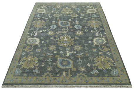 Traditional Oushak Design Charcoal And Camel Hand Knotted Custom Made Wool rug