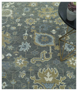 Traditional Oushak Design Charcoal And Camel Hand Knotted Custom Made Wool rug
