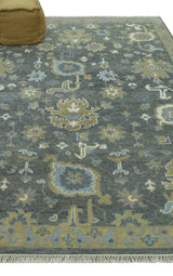 Traditional Oushak Design Charcoal And Camel Hand Knotted Custom Made Wool rug