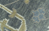 Traditional Oushak Design Charcoal And Camel Hand Knotted Custom Made Wool rug
