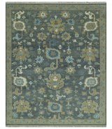Traditional Oushak Design Charcoal And Camel Hand Knotted Custom Made Wool rug
