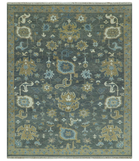 Traditional Oushak Design Charcoal And Camel Hand Knotted Custom Made Wool rug
