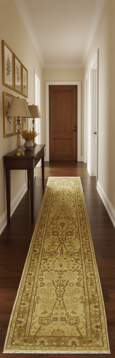 Traditional Oushak Design Gold And Brown 3x12 Hand Knotted Wool Area Rug