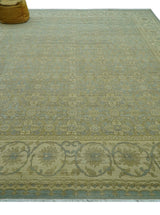 Traditional Oushak Design Green And Blue 11.5x14.6 Hand Knotted Wool Area Rug