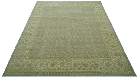 Traditional Oushak Design Green And Blue 11.5x14.6 Hand Knotted Wool Area Rug