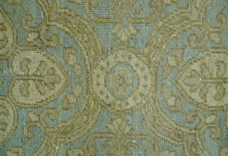 Traditional Oushak Design Green And Blue 11.5x14.6 Hand Knotted Wool Area Rug