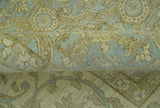 Traditional Oushak Design Green And Blue 11.5x14.6 Hand Knotted Wool Area Rug