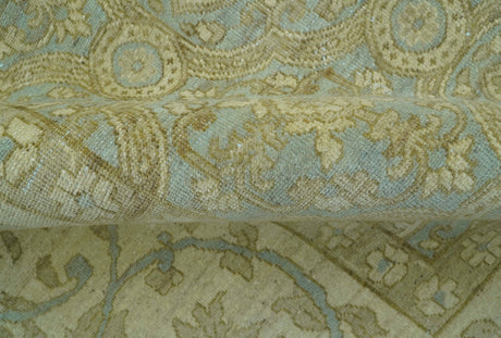 Traditional Oushak Design Green And Blue 11.5x14.6 Hand Knotted Wool Area Rug