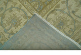 Traditional Oushak Design Green And Blue 11.5x14.6 Hand Knotted Wool Area Rug