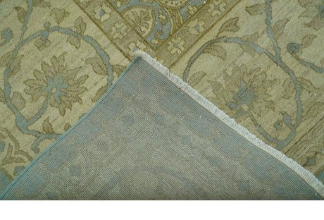 Traditional Oushak Design Green And Blue 11.5x14.6 Hand Knotted Wool Area Rug