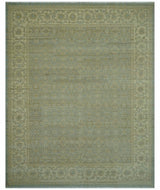 Traditional Oushak Design Green And Blue 11.5x14.6 Hand Knotted Wool Area Rug