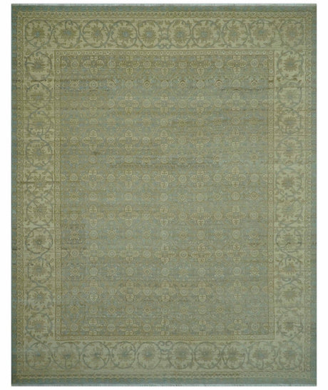Traditional Oushak Design Green And Blue 11.5x14.6 Hand Knotted Wool Area Rug