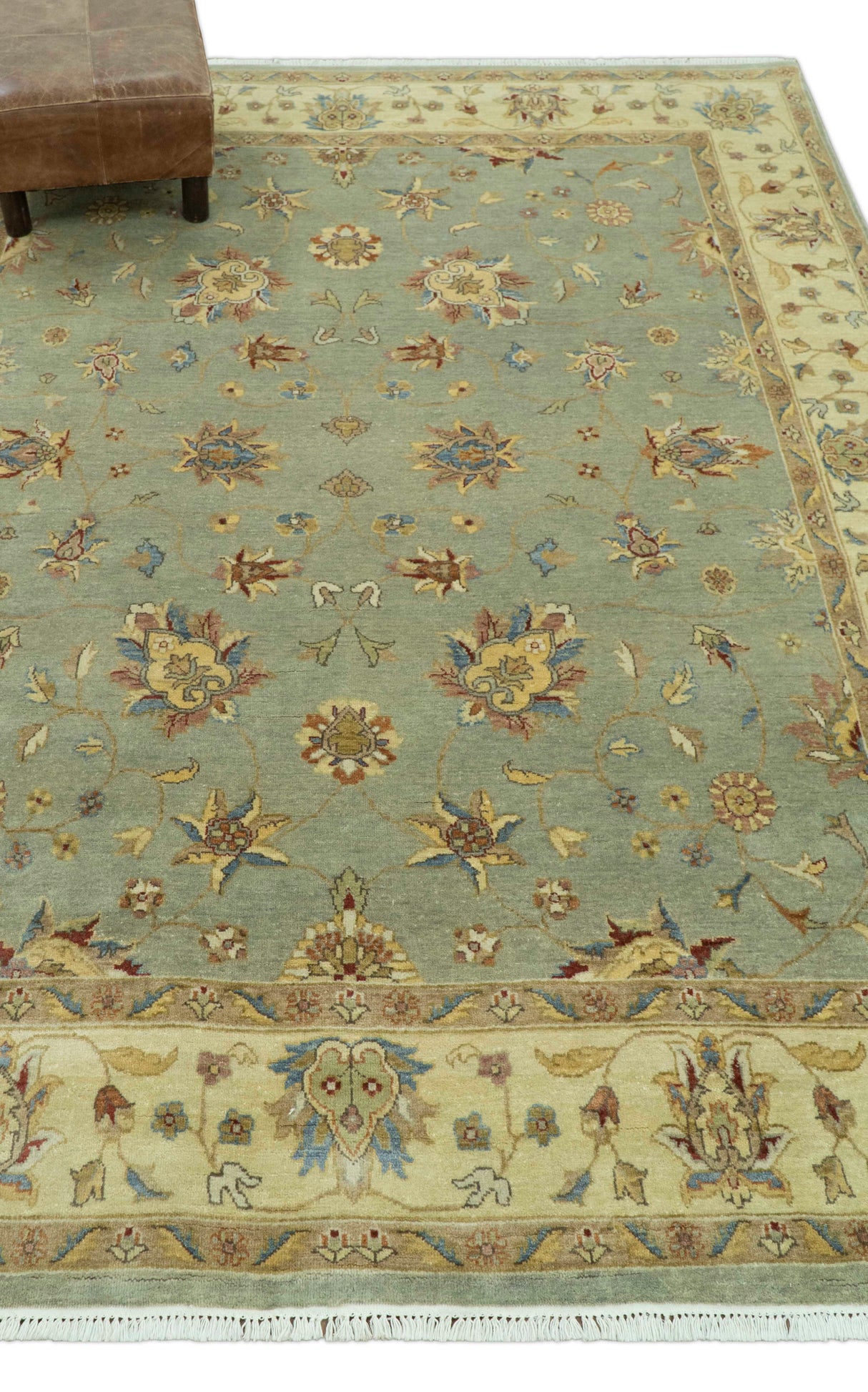 Traditional Oushak Design Green, Blue And Rust 6.5x8 Hand Knotted wool rug
