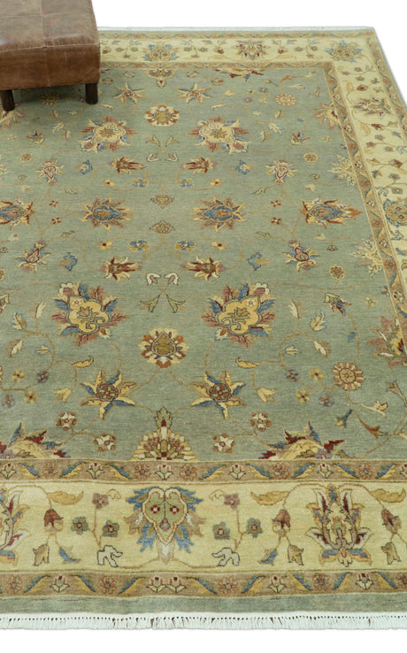 Traditional Oushak Design Green, Blue And Rust 6.5x8 Hand Knotted wool rug