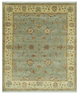 Traditional Oushak Design Green, Blue And Rust 6.5x8 Hand Knotted wool rug