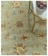 Traditional Oushak Design Green, Blue And Rust 6.5x8 Hand Knotted wool rug
