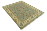 Traditional Oushak Design Green, Blue And Rust 6.5x8 Hand Knotted wool rug