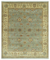 Traditional Oushak Design Green, Blue And Rust 6.5x8 Hand Knotted wool rug