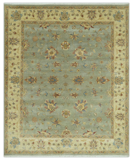 Traditional Oushak Design Green, Blue And Rust 6.5x8 Hand Knotted wool rug