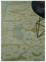 Traditional Oushak Design Ivory And Brown Hand Knotted 8x10 Wool Area Rug