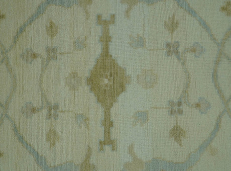 Traditional Oushak Design Ivory And Brown Hand Knotted 8x10 Wool Area Rug