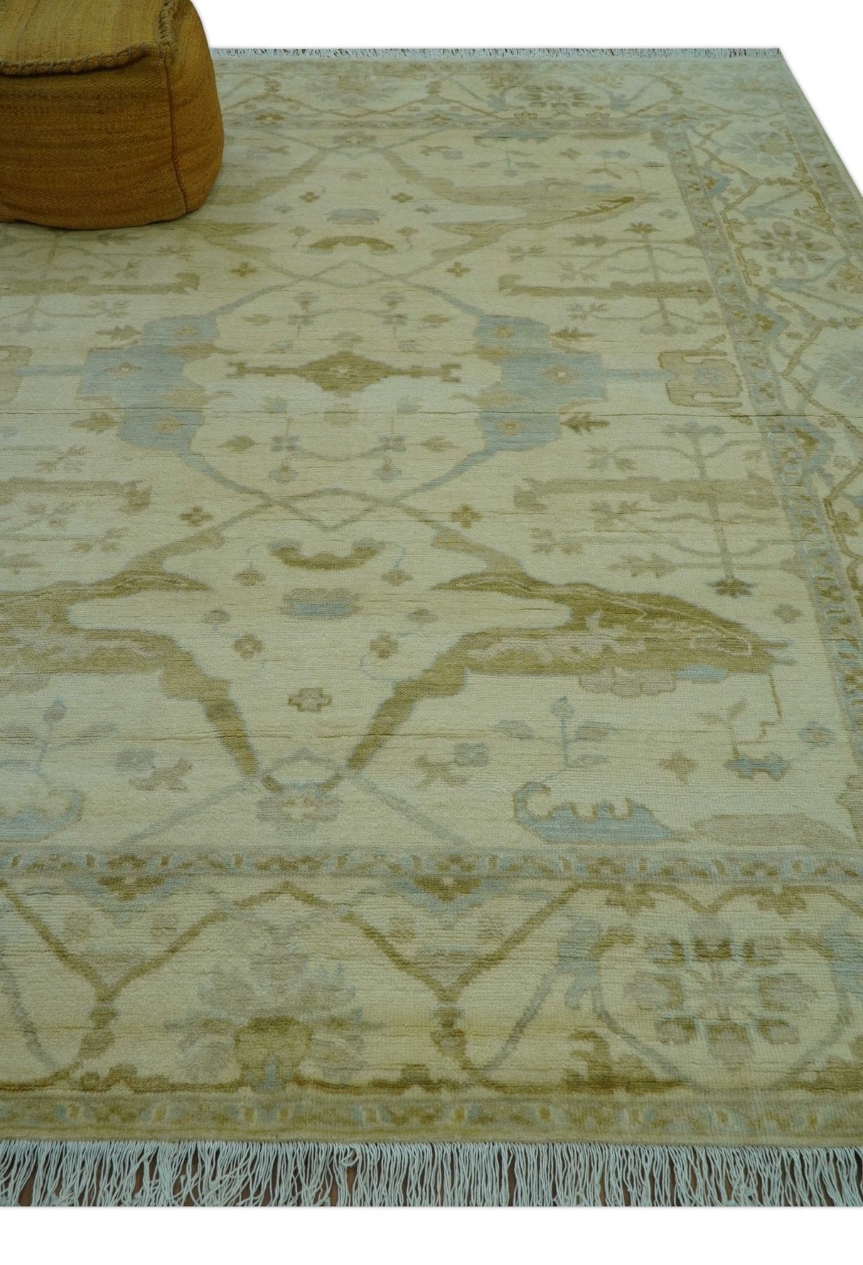 Traditional Oushak Design Ivory And Brown Hand Knotted 8x10 Wool Area Rug
