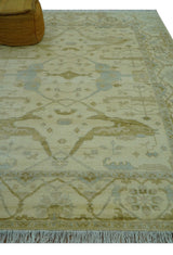 Traditional Oushak Design Ivory And Brown Hand Knotted 8x10 Wool Area Rug
