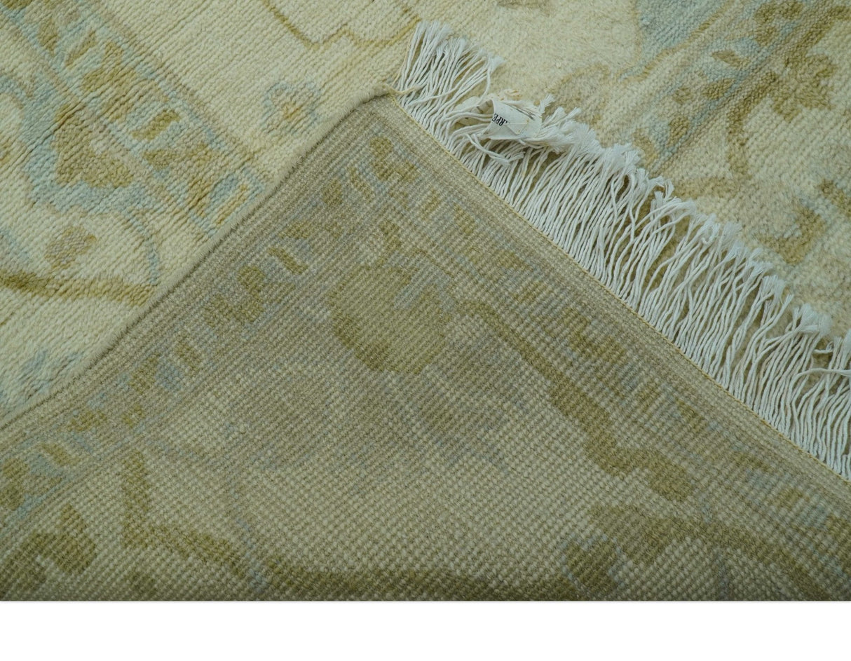 Traditional Oushak Design Ivory And Brown Hand Knotted 8x10 Wool Area Rug