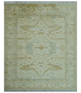 Traditional Oushak Design Ivory And Brown Hand Knotted 8x10 Wool Area Rug