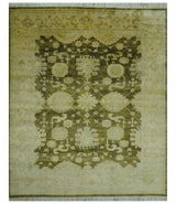 Traditional Oushak Design Olive And Beige Hand Knotted 8x10 Wool Area Rug