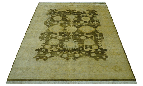 Traditional Oushak Design Olive And Beige Hand Knotted 8x10 Wool Area Rug