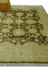 Traditional Oushak Design Olive And Beige Hand Knotted 8x10 Wool Area Rug