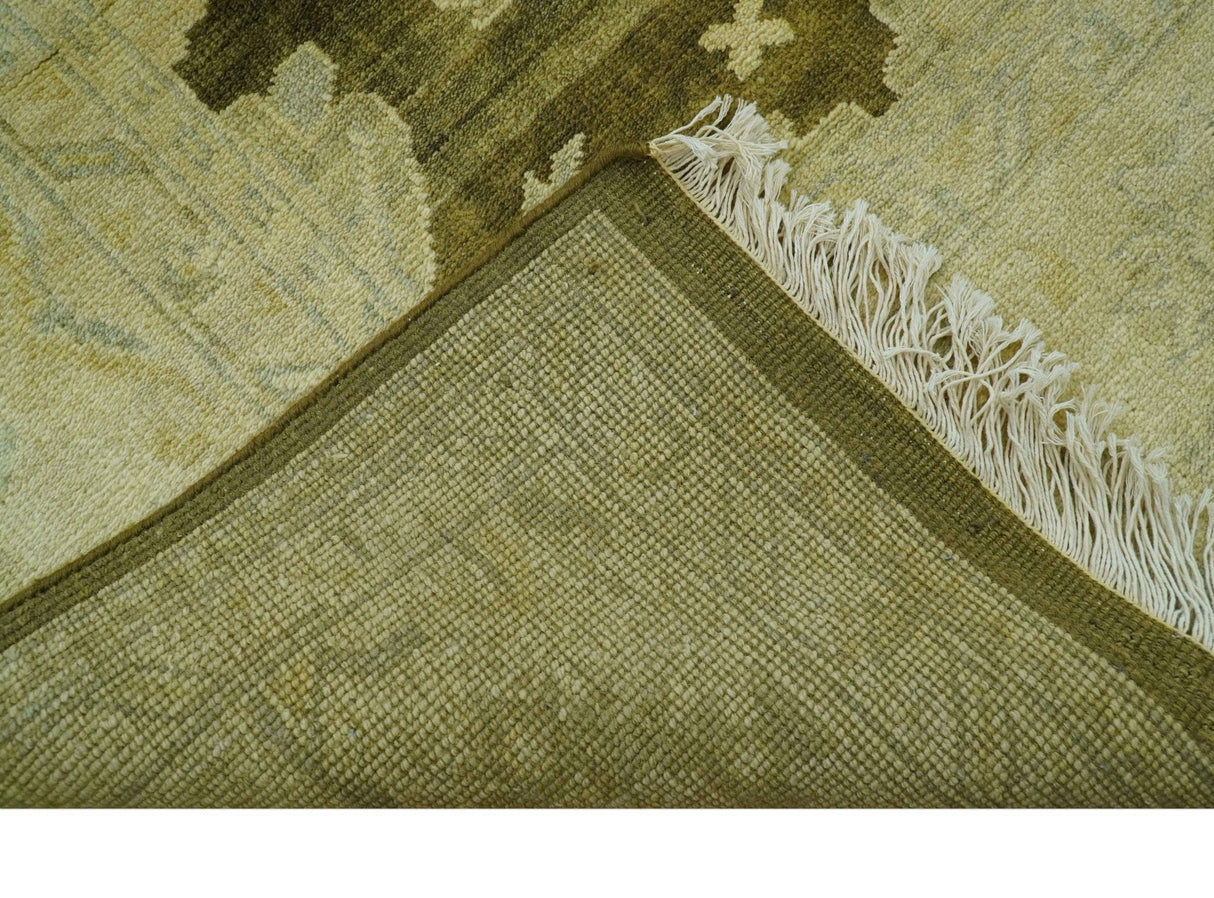 Traditional Oushak Design Olive And Beige Hand Knotted 8x10 Wool Area Rug