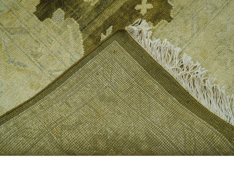 Traditional Oushak Design Olive And Beige Hand Knotted 8x10 Wool Area Rug