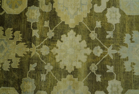 Traditional Oushak Design Olive And Beige Hand Knotted 8x10 Wool Area Rug