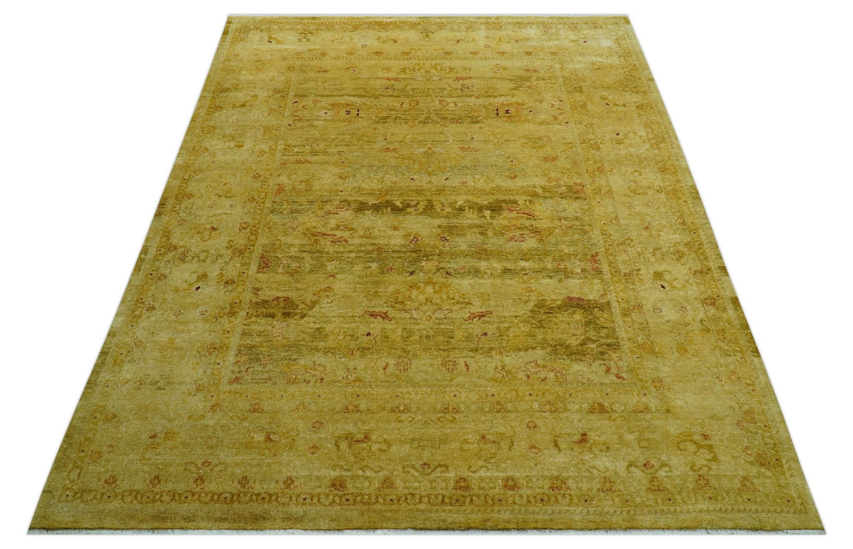 Traditional Oushak Design Olive And Rust Hand Knotted 9x12 Wool Area Rug