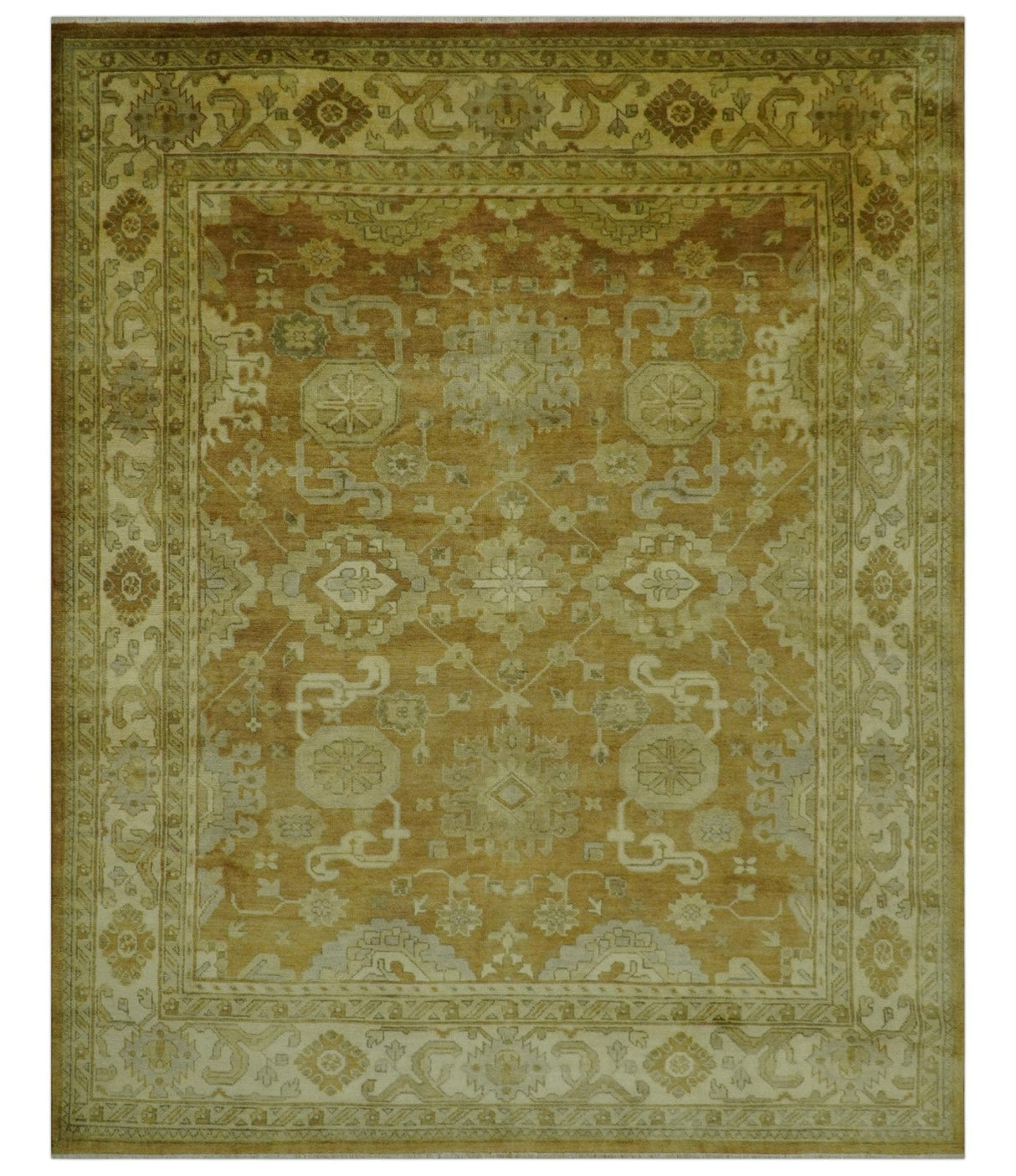 Traditional Oushak Design Rust And Beige Hand Knotted 8x10 Wool Area Rug