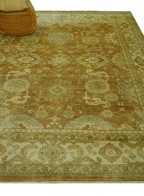Traditional Oushak Design Rust And Beige Hand Knotted 8x10 Wool Area Rug