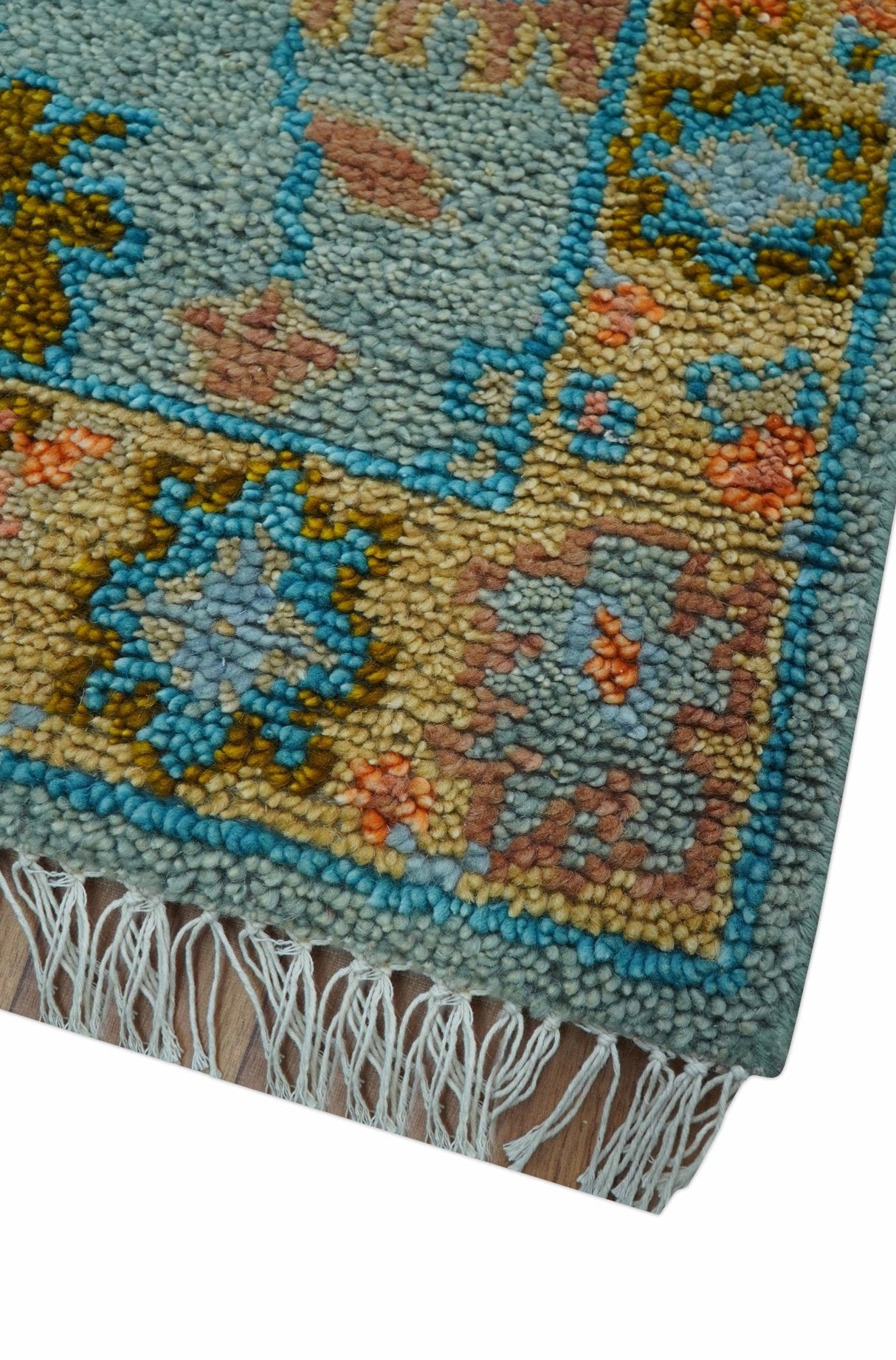 Traditional Oushak Teal And Rust Hand Knotted 2.6x8 Wool Area Rug