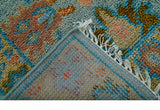 Traditional Oushak Teal And Rust Hand Knotted 2.6x8 Wool Area Rug