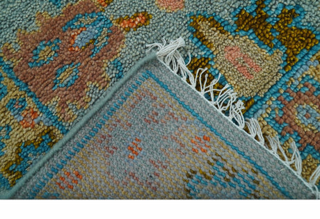 Traditional Oushak Teal And Rust Hand Knotted 2.6x8 Wool Area Rug