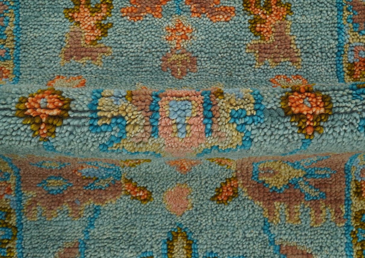 Traditional Oushak Teal And Rust Hand Knotted 2.6x8 Wool Area Rug