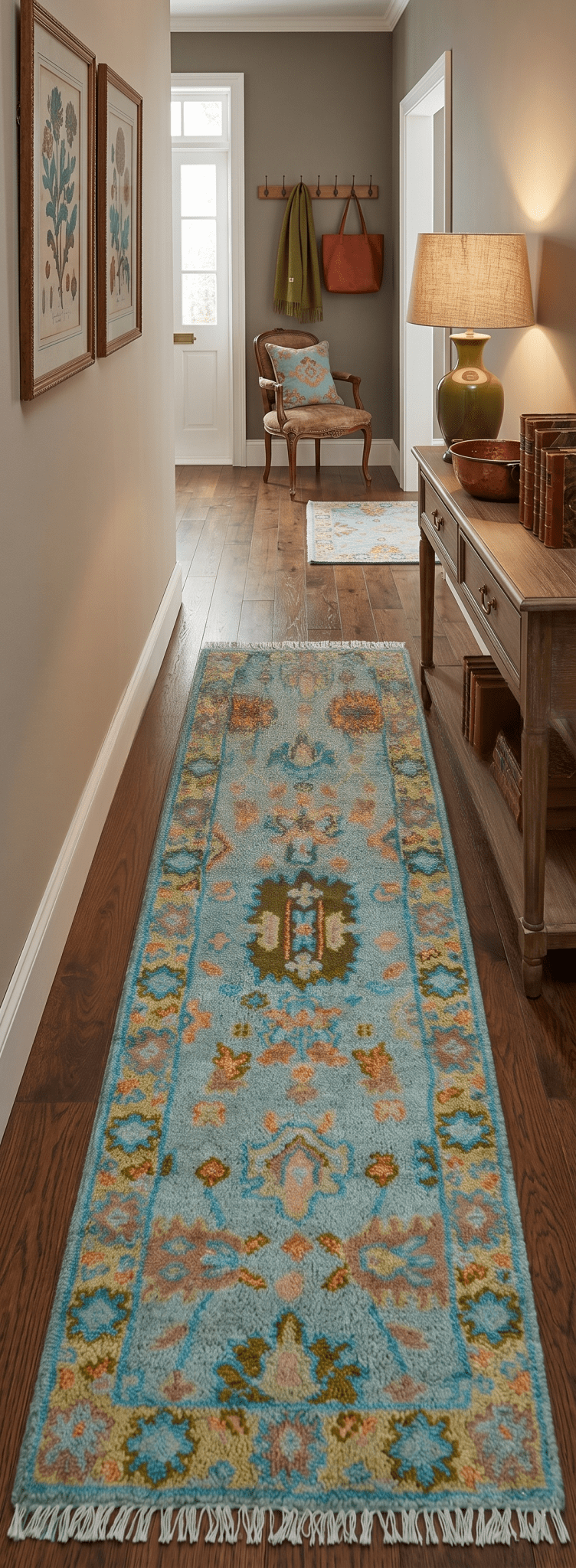 Traditional Oushak Teal And Rust Hand Knotted 2.6x8 Wool Area Rug