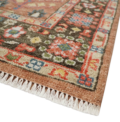 Traditional Oushak Tree of Life Rust and Brown Hand Knotted Wool Rug