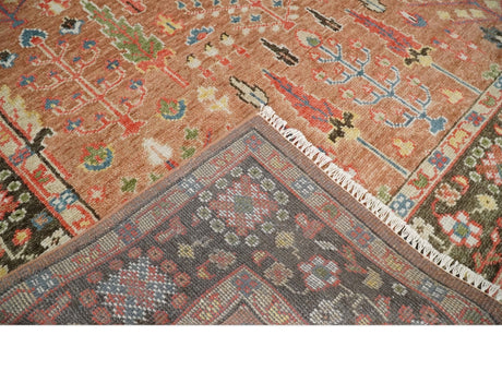 Traditional Oushak Tree of Life Rust and Brown Hand Knotted Wool Rug