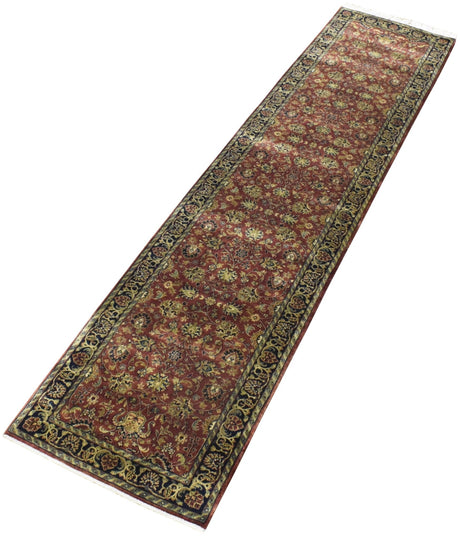 Traditional Persian Design Maroon Hand Knotted Wool 3x12 Area Rug