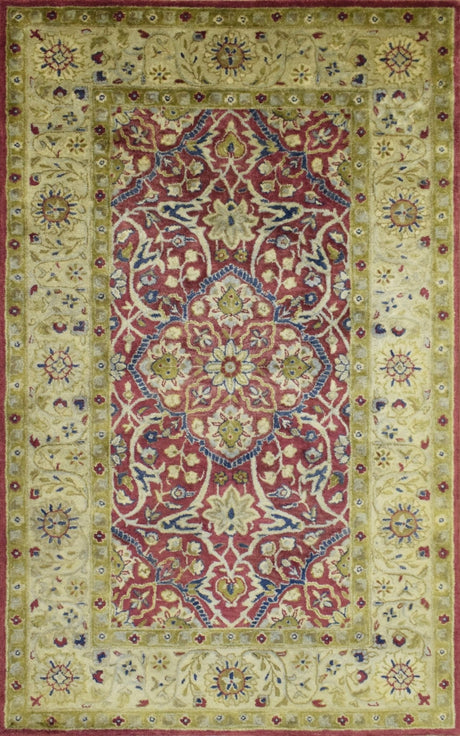 Traditional Red and Camel Hand Tufted 5x8 Wool Area Rug