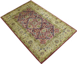 Traditional Red and Camel Hand Tufted 5x8 Wool Area Rug