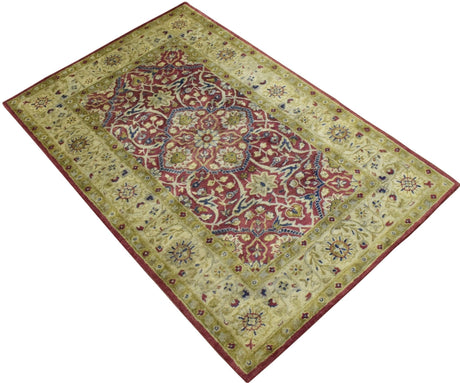 Traditional Red and Camel Hand Tufted 5x8 Wool Area Rug